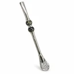 Decorative Metal Mate Bombilla – 1 Piece – Two black beads